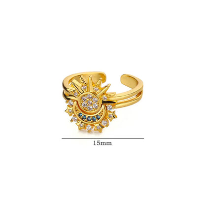 2PC Exquisite Cubic Zirconic Sun Moon Ring Set For Women Men Gold Color Stainless Steel Moon Sun Ring Couple Jewelry Gift - YDKM