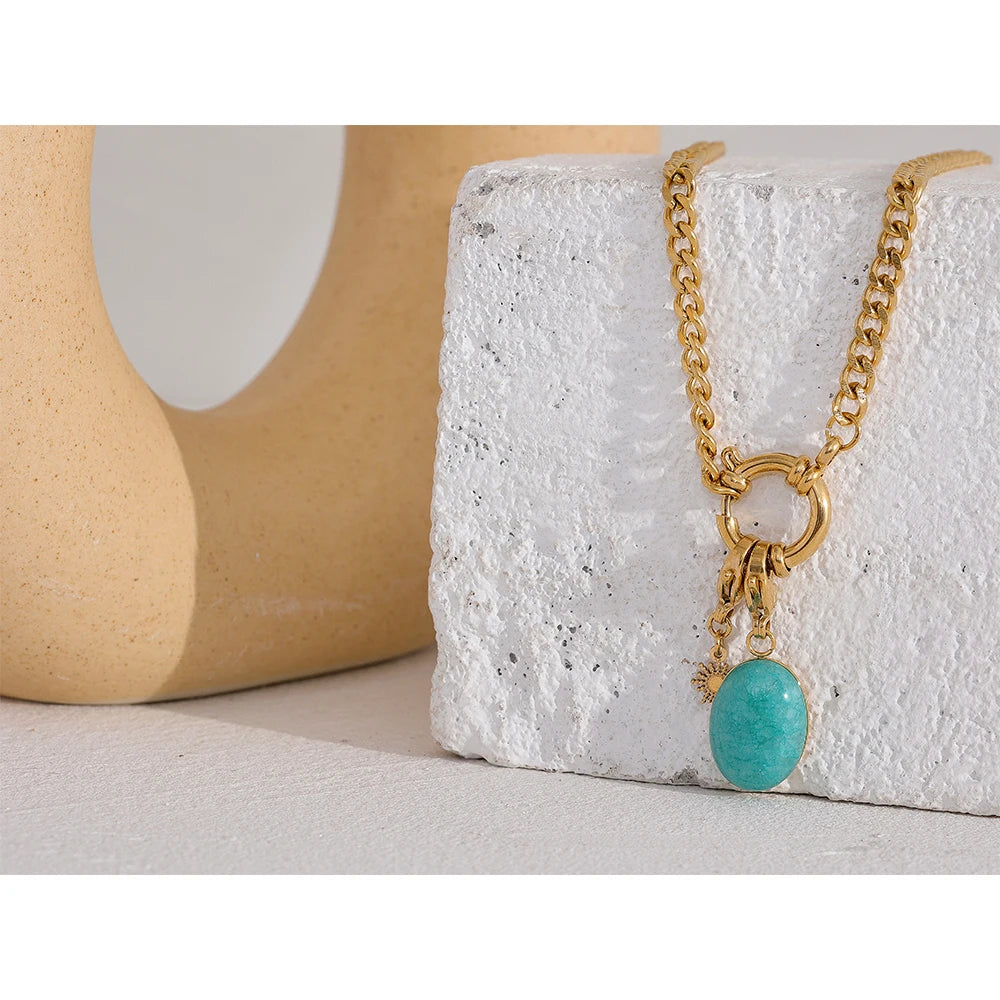 Stainless Steel Blue Natural Stone Star Chain Collar Necklace - YDKM