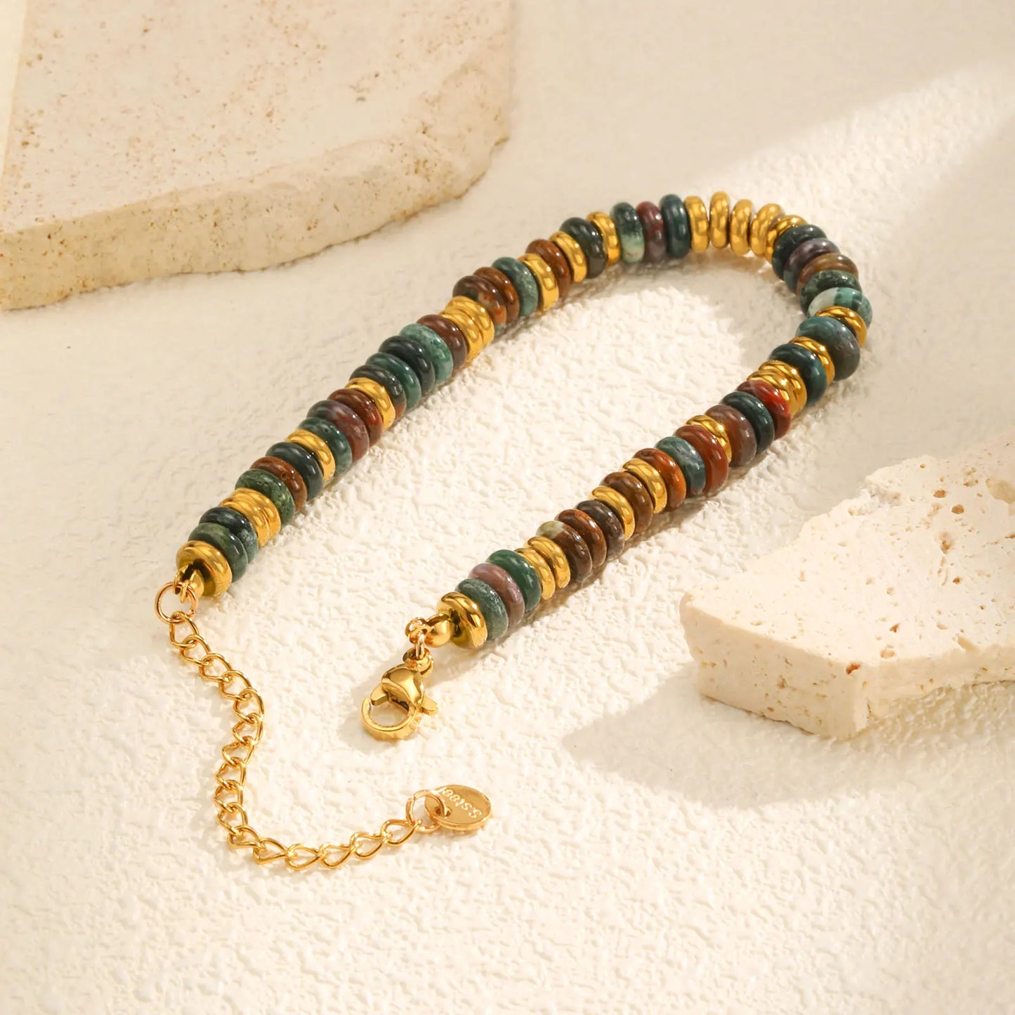 Colorful Natural Stone Bead Bracelet for Women,Stainless Steel Chain Bracelets,Lucky Jewelry Gifts - YDKM