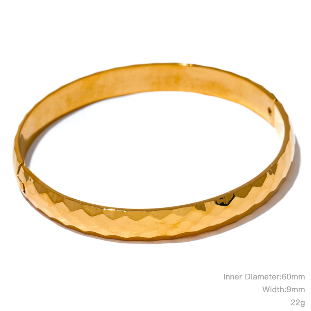 Yhpup 60mm 316l Stainless Steel Round Texture Bracelet Bangle Gold Silver Color Metal Waterproof Wrist Jewelry Bijoux Gift - YDKM