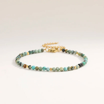 3mm Faceted African Turquoise Nature Stone Beaded Bracelet For Women With 18k gold plated Stainless Steel Square Beads Jewelry - YDKM