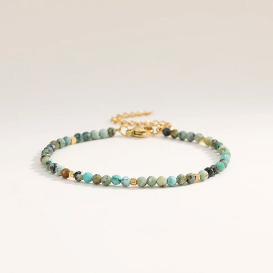3mm Faceted African Turquoise Nature Stone Beaded Bracelet For Women With 18k gold plated Stainless Steel Square Beads Jewelry - YDKM