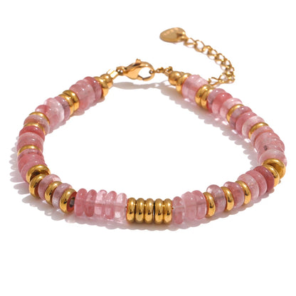 Yhpup Colorful Natural Stone Beads Chain Handmade Bracelet Bangle Waterproof Bohemia Stainless Steel Y2K Trendy Jewelry Gift - YDKM