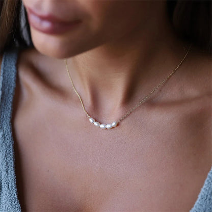 eManco Hot Simple 5 Create Pearls Choker Necklaces Wedding Bride Jewelry Women's Gold Color Chocker Necklace Female Party Gift - YDKM