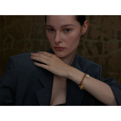 Yhpup Stainless Steel 18K Gold PVD Plated Metal Chain Waterproof Ocean Pendant Charm Starfish Shell Accessories Holiday Jewelry - YDKM