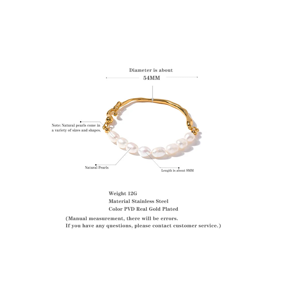 Yhpup Luxury Natural Freshwater Pearls Stainless Steel 18k Gold Color Bracelet Bangle Temperament Fashion Jewelry Women New Gift - YDKM