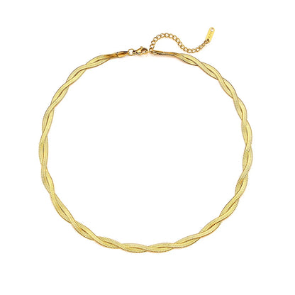E.B.belle Gold Plated Waterproof Braided Herringbone Chain Necklace - YDKM