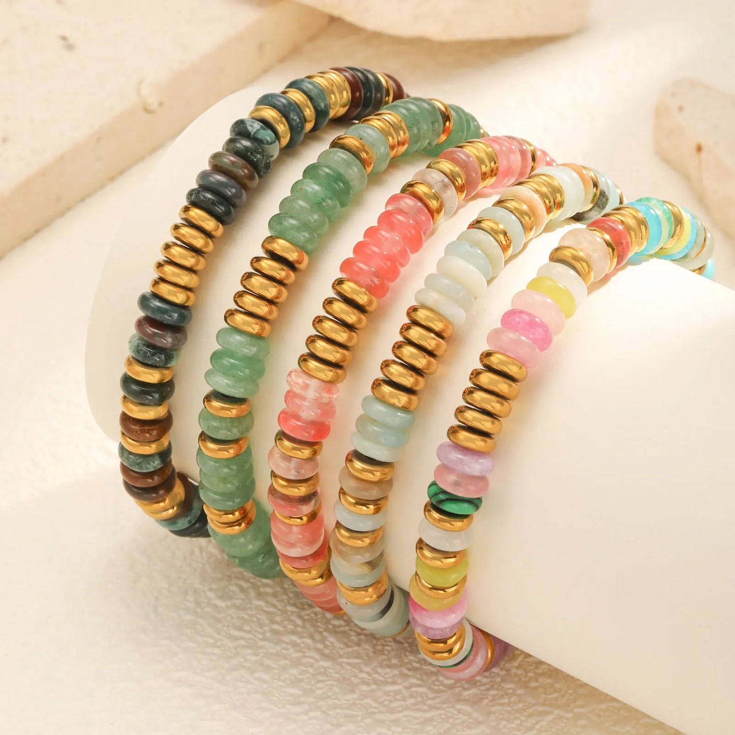 Colorful Natural Stone Bead Bracelet for Women,Stainless Steel Chain Bracelets,Lucky Jewelry Gifts - YDKM