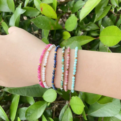 3mm Faceted African Turquoise Nature Stone Beaded Bracelet For Women With 18k gold plated Stainless Steel Square Beads Jewelry - YDKM