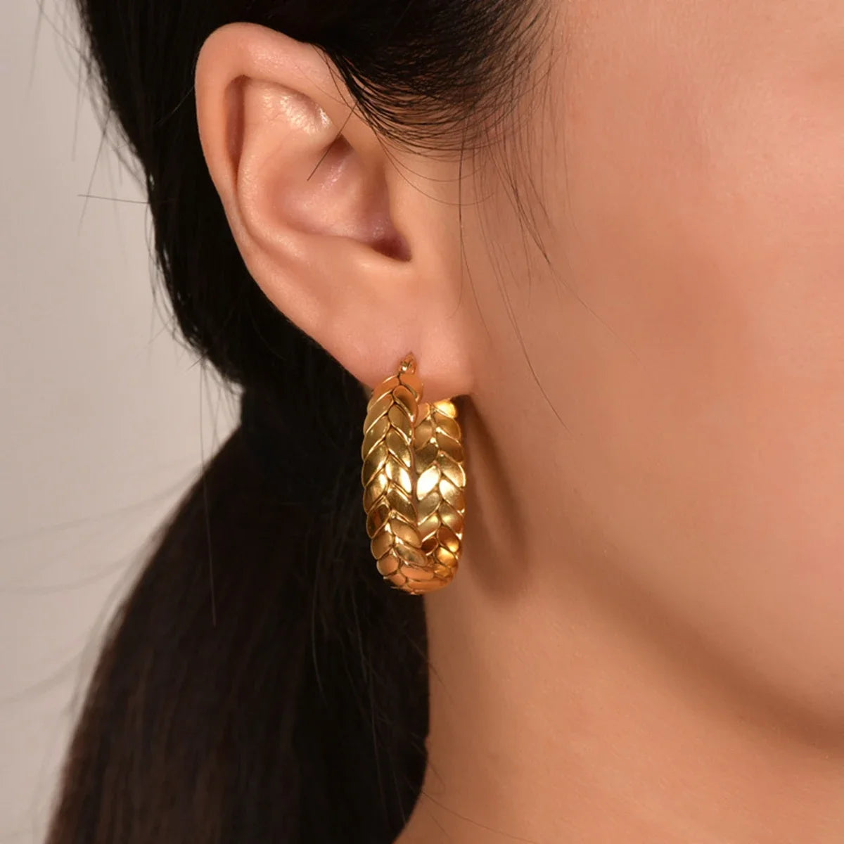 1Pair Wheat Hoop Earrings Stainless Steel Not Fade Ear Rings for Women Fashions Jewelry - YDKM