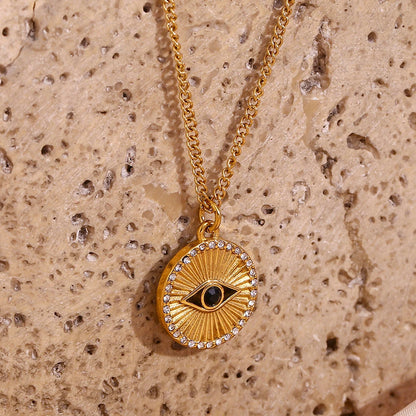 E.B.belle Classic Black Evil Eye Circular Sun Luxury Designer Jewelry Stainless Steel Necklaces Accessories For Women - YDKM