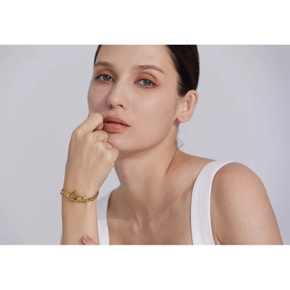 Yhpup (Wrist over 40mm fit this style) High Quality Love Heart Cuban Chain Stainless Steel Metal Bracelet Waterproof Jewelry - YDKM
