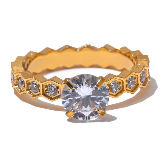 Yhpup Luxury AAA Bling Cubic Zirconia Classic Ring 2024 Stainless Steel CZ 18k Gold PVD Plated Fashion Exquisite Jewelry Gift - YDKM