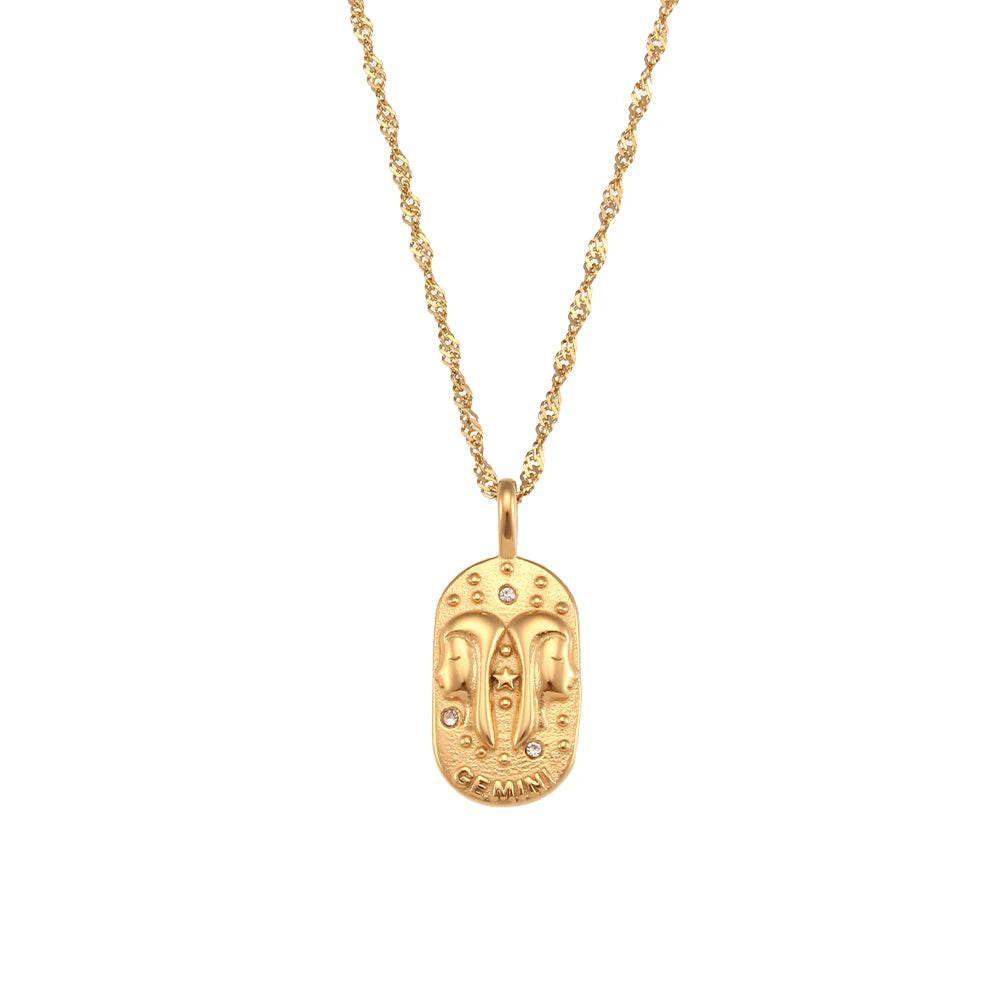 2023 Fashion Casting Zircon Zodiac Sign Bright Necklace For Woman Neck Jewelry Stainless Steel Constellation Custom Necklaces - YDKM