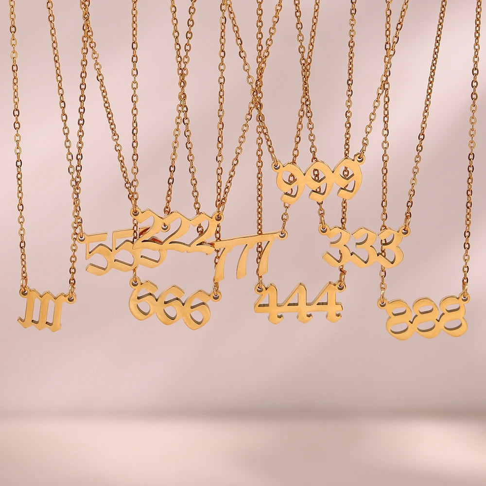 Stainless Steel Classicial Lucky Number Gold Plated Necklace - YDKM
