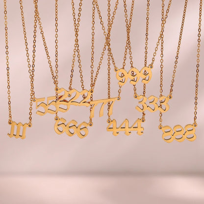 Stainless Steel Classicial Lucky Number Gold Plated Necklace - YDKM