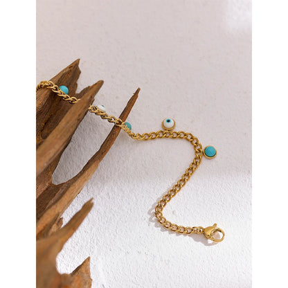 Yhpup Stainless Steel Turquoise Stone Resin Eye Charm Fashion Bracelet Bangle Golden Daily Trendy Jewelry for Female Браслет - YDKM