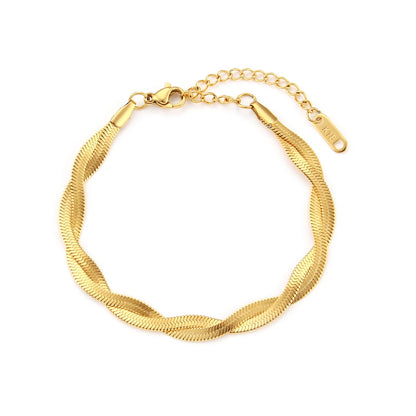 E.B.belle Gold Plated Waterproof Braided Herringbone Chain Necklace - YDKM