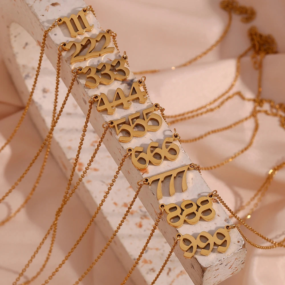 Stainless Steel Classicial Lucky Number Gold Plated Necklace - YDKM