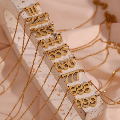 Stainless Steel Classicial Lucky Number Gold Plated Necklace - YDKM