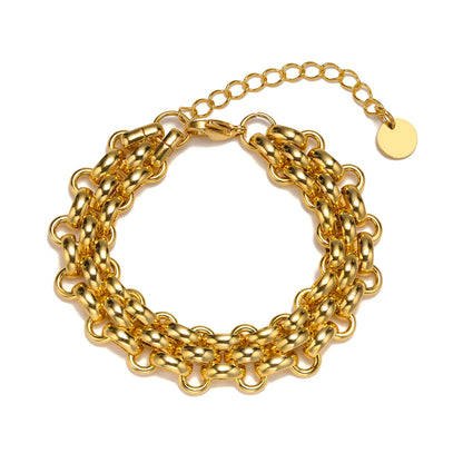Thick Knite Chain Bracelet for Women, Stainless Steel Circle Connected Bracelet Waterproof - YDKM