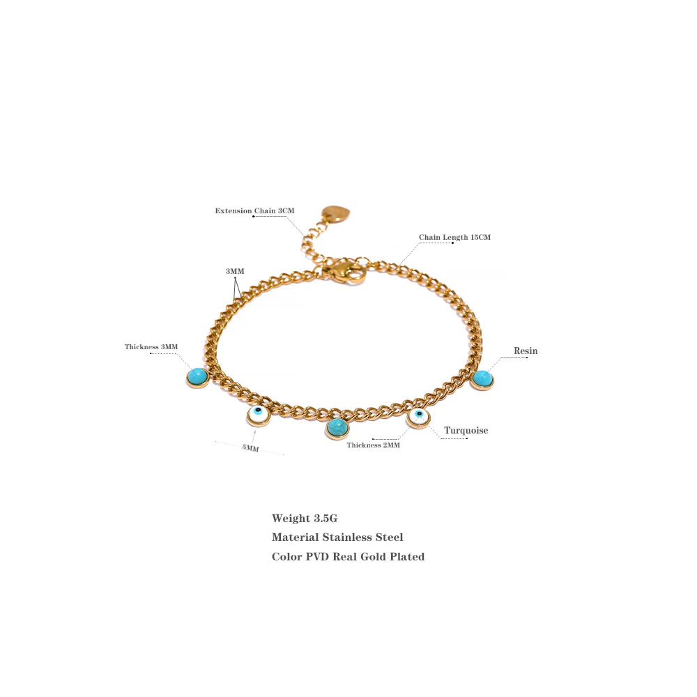 Yhpup Stainless Steel Turquoise Stone Resin Eye Charm Fashion Bracelet Bangle Golden Daily Trendy Jewelry for Female Браслет - YDKM