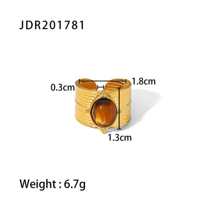 Youthway 2023 Holiday Luxury Rings Collection Stainless Steel Gold Plated Natural Stone Charm Chic Jewelry for Women - YDKM