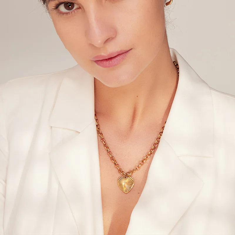 316LStainless steel Romantic Heart Rose pendant Necklace Fashion simple clavicle chain necklace Party jewelry gift - YDKM