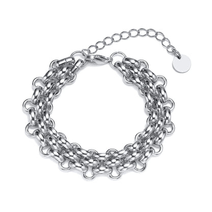 Thick Knite Chain Bracelet for Women, Stainless Steel Circle Connected Bracelet Waterproof - YDKM
