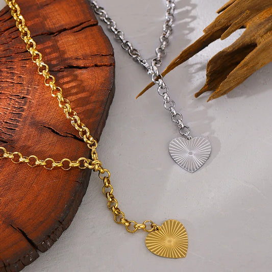 316LStainless steel Romantic Heart Rose pendant Necklace Fashion simple clavicle chain necklace Party jewelry gift - YDKM