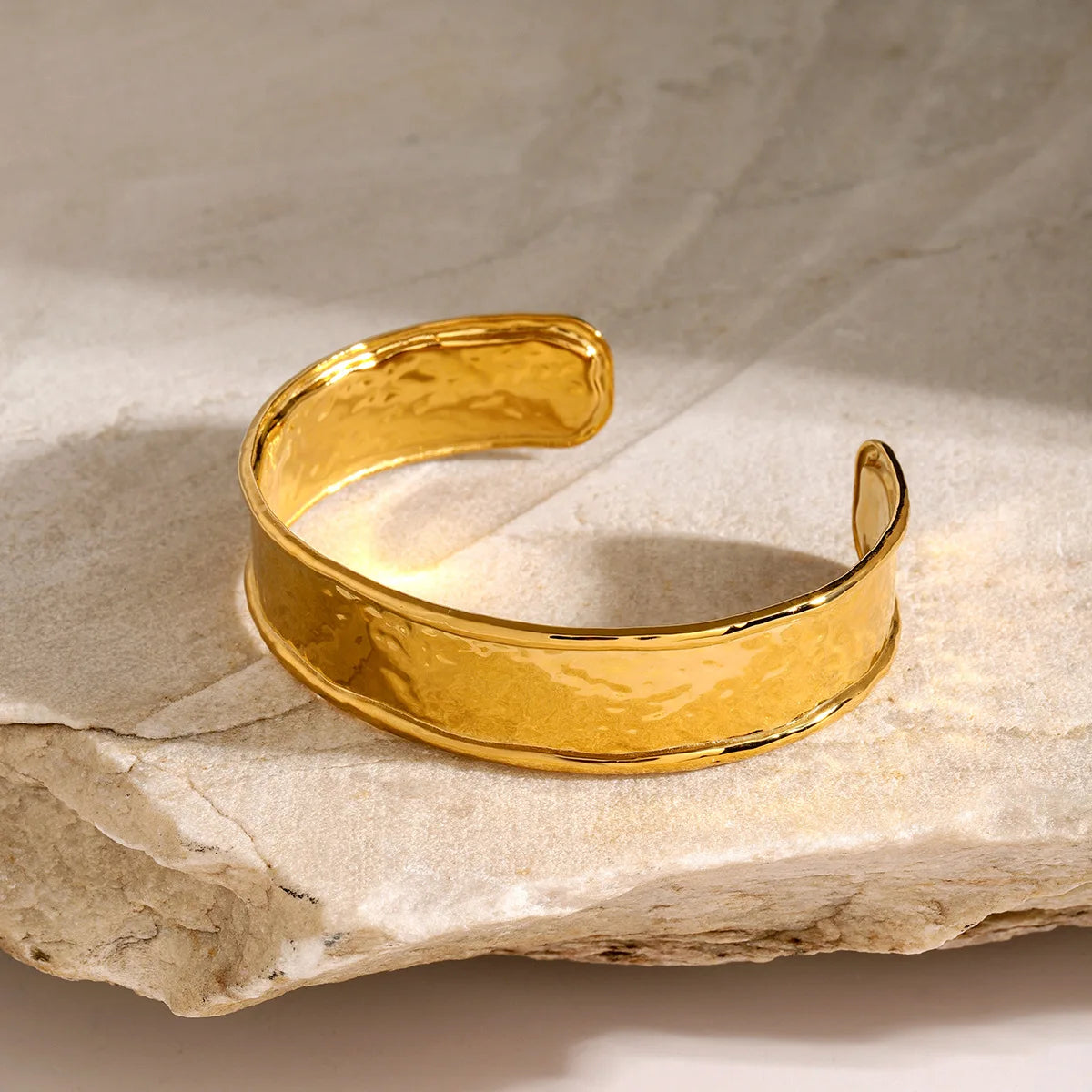Exquisite Classic Bump Pattern Open Bangles Bracelet For Women Cuff Bracelet Gold Color Stainless Steel Hand Ornament Jewelry - YDKM