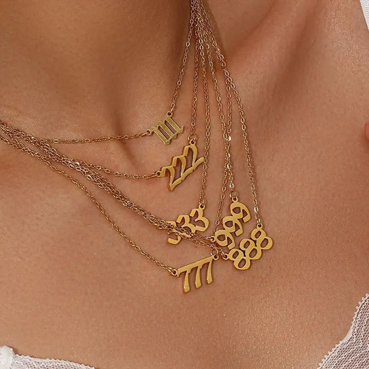 Stainless Steel Classicial Lucky Number Gold Plated Necklace - YDKM