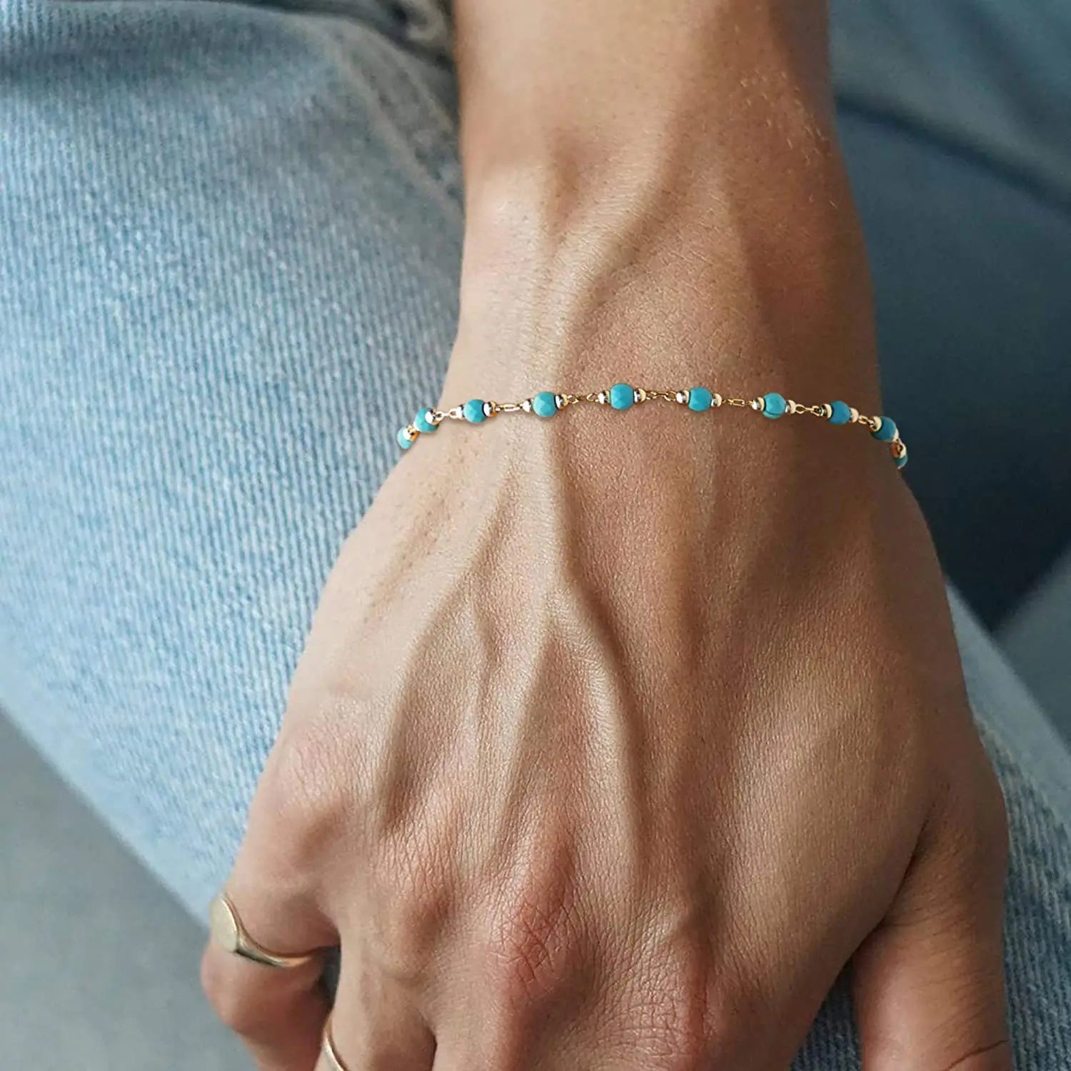 Youthway Fashion Turquoise Stainless Steel 18K Gold Pvd Plated Adjustable Bracelet Waterproof Jewelry Women Gift - YDKM