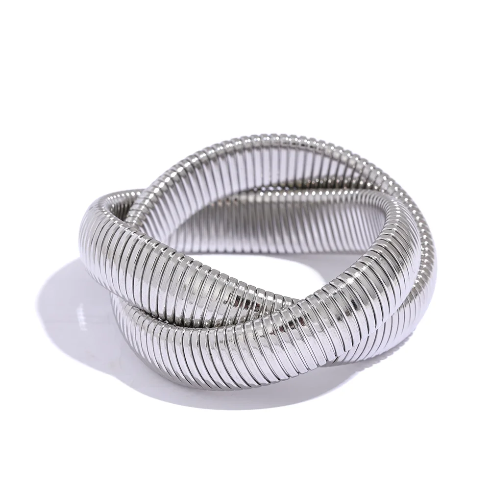 Yhpup 316L Stainless Steel Wide Heavy Metal Stackable Bracelet Bangle Waterproof 18K PVD Plated Texture Charm Statement Jewelry - YDKM