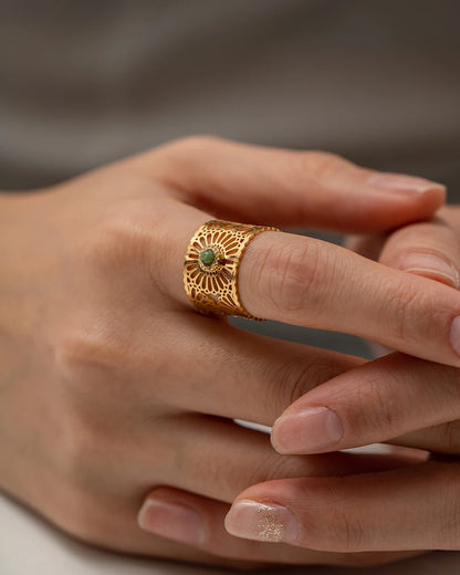 Youthway 2023 Holiday Luxury Rings Collection Stainless Steel Gold Plated Natural Stone Charm Chic Jewelry for Women - YDKM