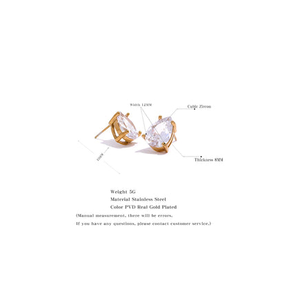 Yhpup Shinny AAA Cubic Zirconia Stainless Steel Water Drop Stud Earrings Women 18k Gold Plated Waterproof Fashion Bling Jewelry - YDKM