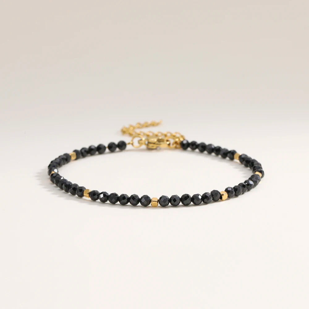 3mm Faceted African Turquoise Nature Stone Beaded Bracelet For Women With 18k gold plated Stainless Steel Square Beads Jewelry - YDKM
