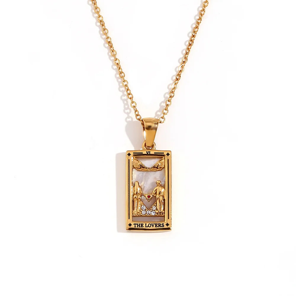 2024 New Tarot Queen Lover Magician Moon Necklace Tarnish Free Stainless Steel Collar Necklace Jewelry 18K Gold Plated Decor - YDKM