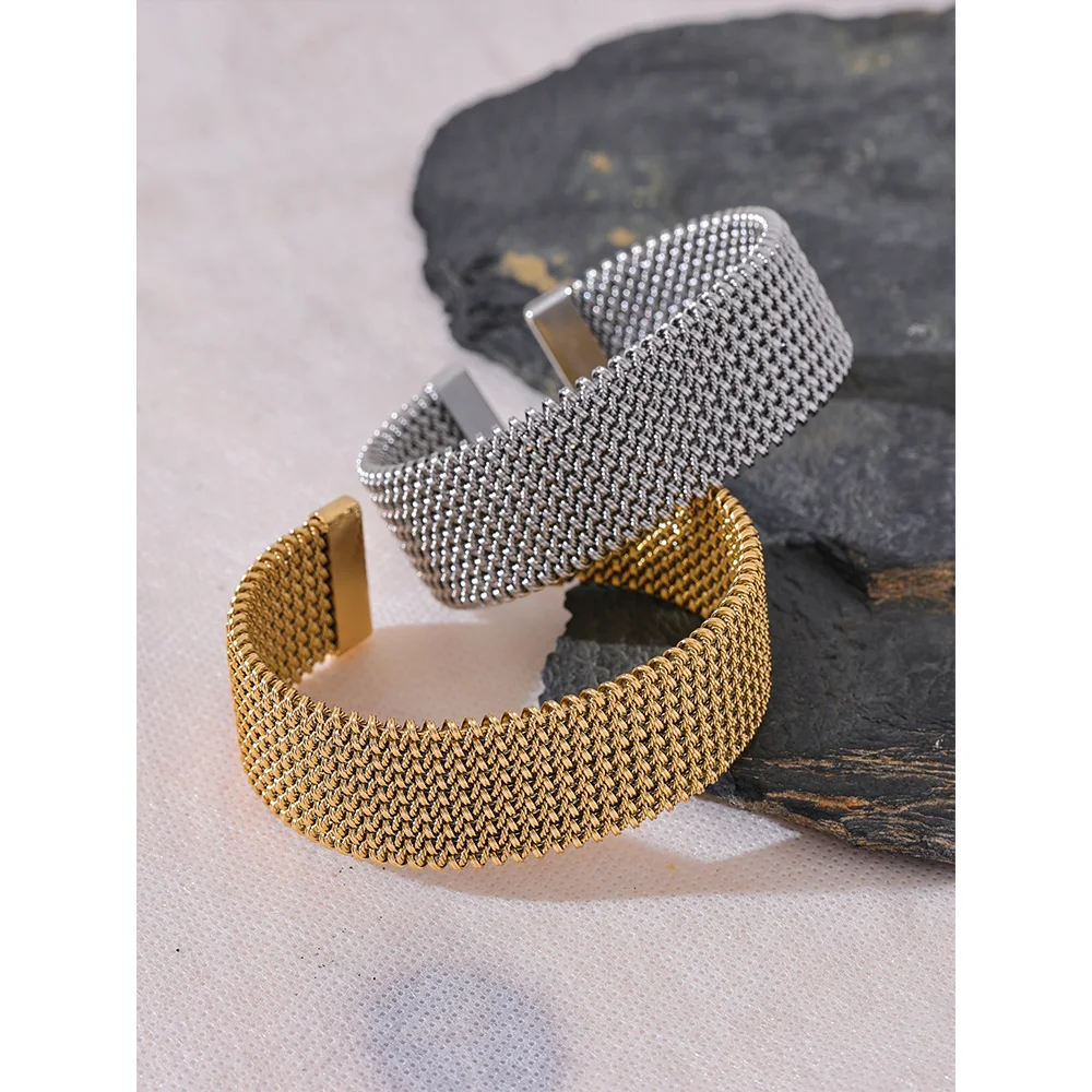 Yhpup 23mm Waterproof Stainless Steel Metal Wide Open Bracelet Bangle for Women High Quality Statement Texture Jewelry Bijoux - YDKM