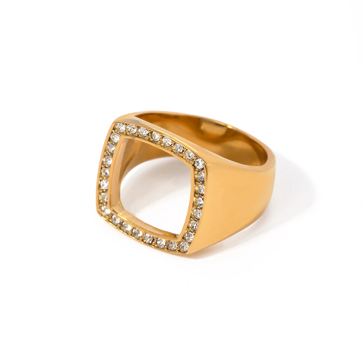 Uworld Stainless Steel Cubic Zirconia Ring Fashion Jewelry Exquisite Wedding Engagement Finger Ring for Women Bijoux Femme Gift - YDKM