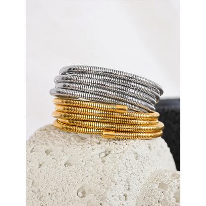 Yhpup Stainless Steel Stackable Multi-Layer Wrap Arm Bracelet Bangle Metal Elastic Waterproof Fashion Unisex Jewelry Men Women - YDKM