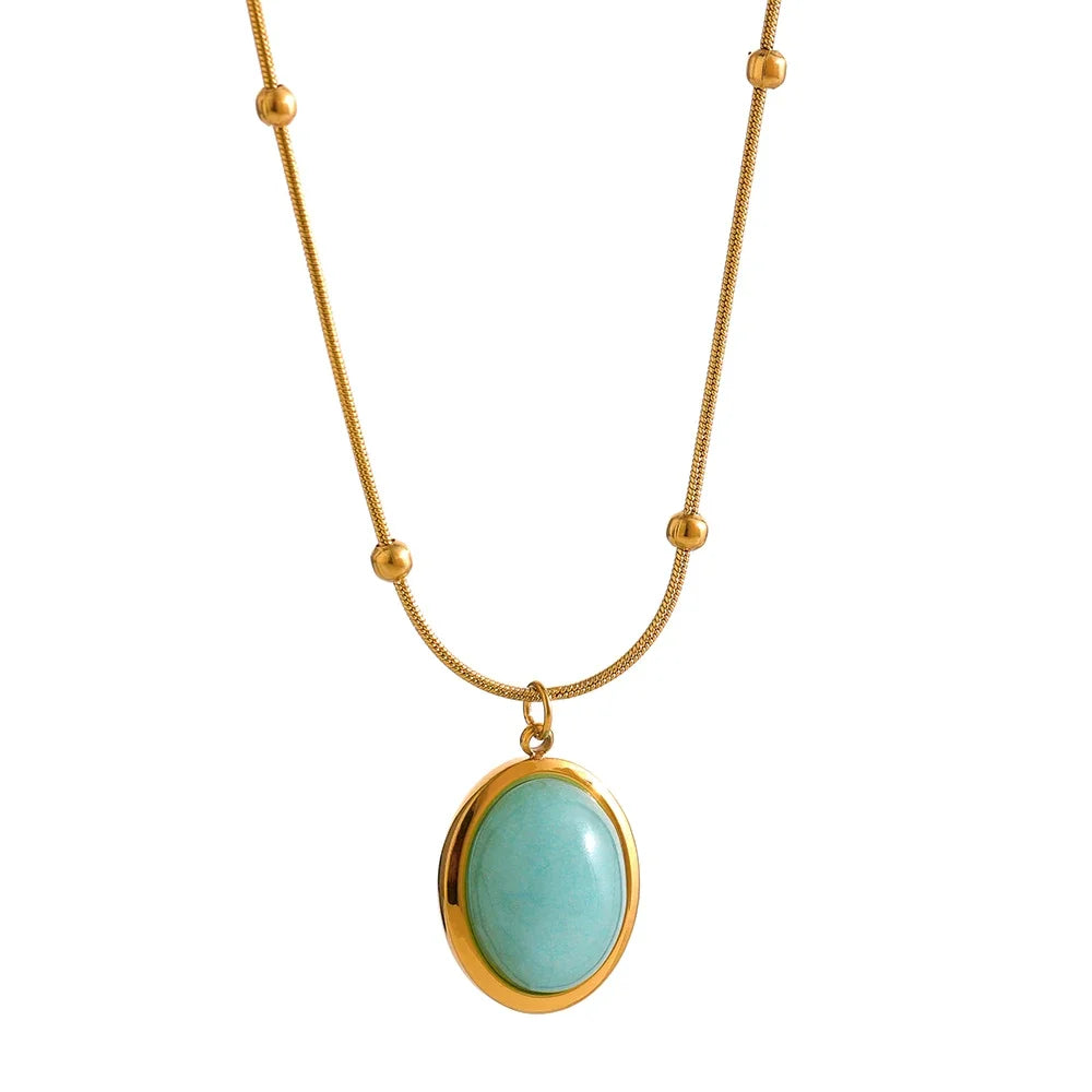 Natural Green Stone Fog Crystal Stainless Steel Pendant Chain - YDKM