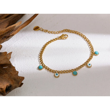 Yhpup Stainless Steel Turquoise Stone Resin Eye Charm Fashion Bracelet Bangle Golden Daily Trendy Jewelry for Female Браслет - YDKM