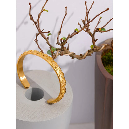 Yhpup Golden Stainless Steel Moon Star Sun Bangle Bracelet  Stylish Metal Open Wrist браслеты на руку женкие Party Gift - YDKM
