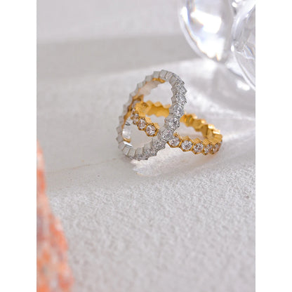 Yhpup Exquisite White Cubic Zirconia Bling Stainless Steel Classic Thin Chic Ring Luxury Engagement Wedding Fashion Jewelry Gift - YDKM