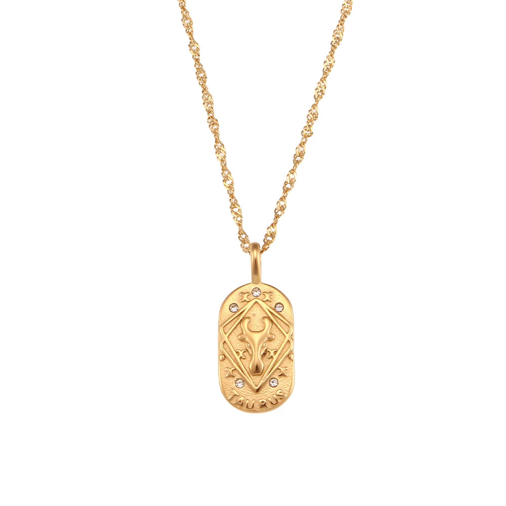 2023 Fashion Casting Zircon Zodiac Sign Bright Necklace For Woman Neck Jewelry Stainless Steel Constellation Custom Necklaces - YDKM