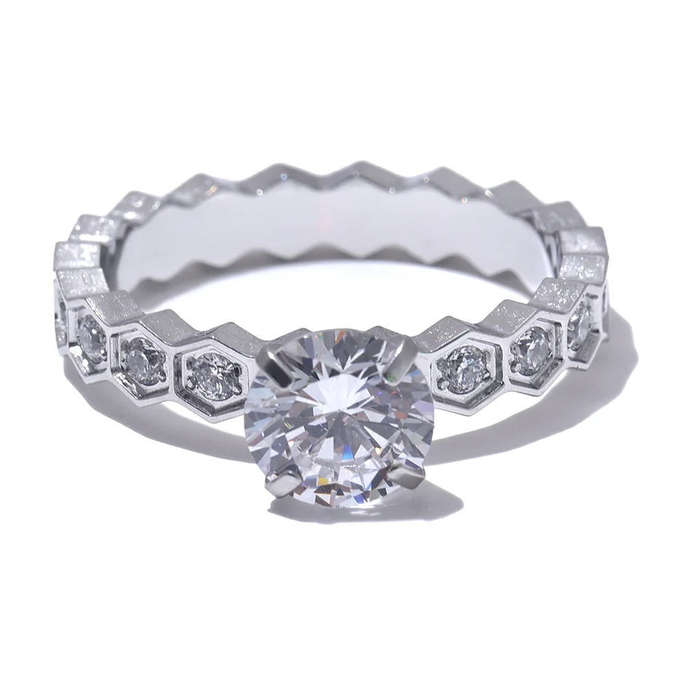 Yhpup Luxury AAA Bling Cubic Zirconia Classic Ring 2024 Stainless Steel CZ 18k Gold PVD Plated Fashion Exquisite Jewelry Gift - YDKM