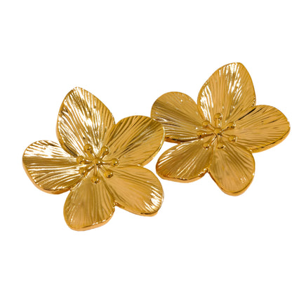 Yhpup Tarnish Free Vintage Gold Color Stainless Steel Flower Metal Stud Earrings for Women Individual Stylish Trendy Jewelry - YDKM