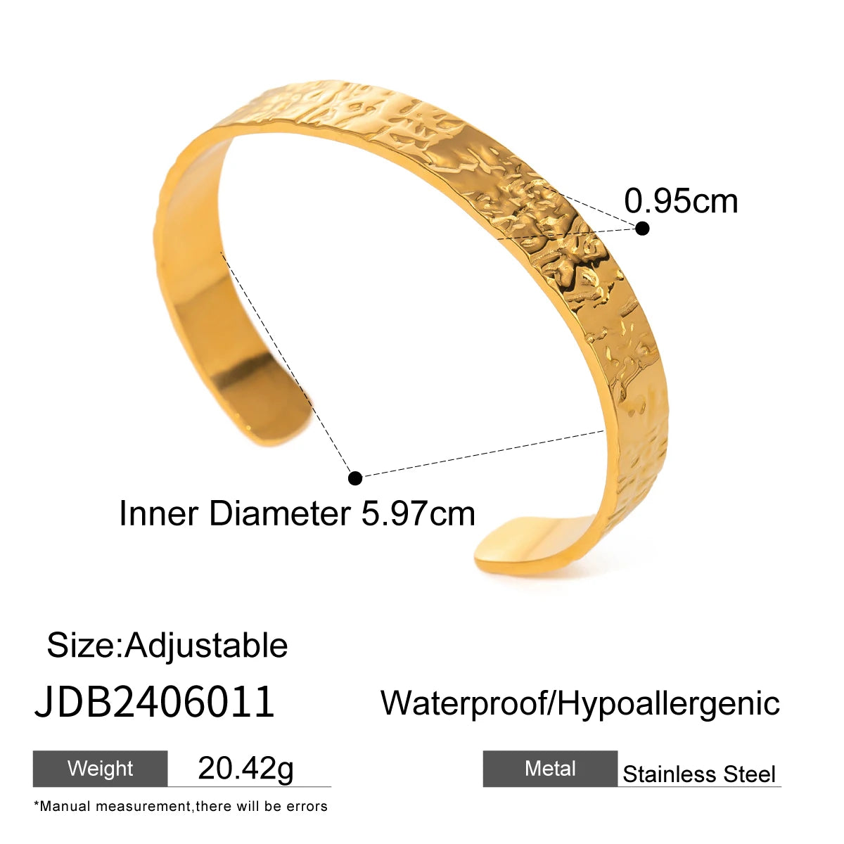 Youthway Metal Textured Hammered Stainless Steel Open Bangle Bracelet Geometric Vintage Style Daily Jewelry For Women - YDKM