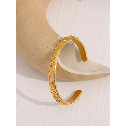 Yhpup Golden Stainless Steel Moon Star Sun Bangle Bracelet  Stylish Metal Open Wrist браслеты на руку женкие Party Gift - YDKM